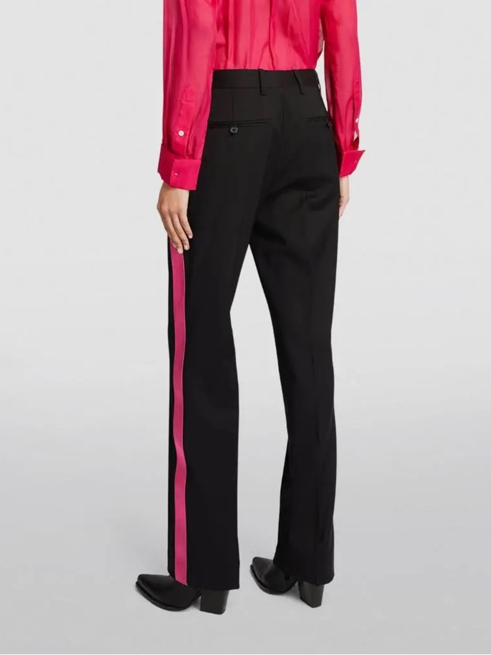 NWT Helmut Lang Satin Trimmed Wool Trouser in Black / Fuchsia - 0 - Picture 2 of 7